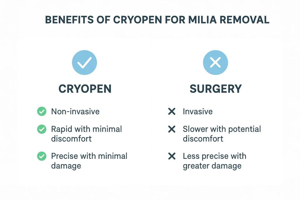 Benefits of cryopen for milia removal Enfield Highway compared to surgical treatments.