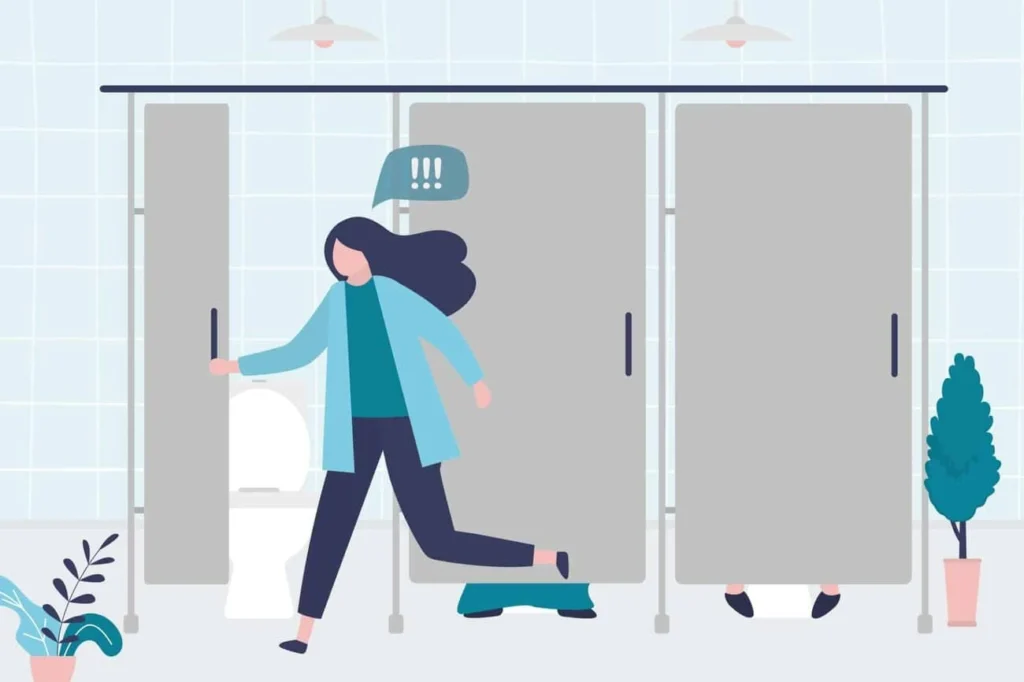 graphic of Urine incontinence Enfield Highway woman running to the toilet.