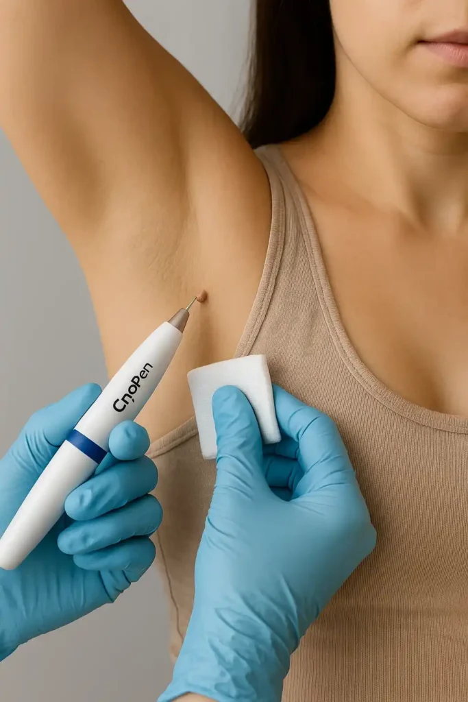 woman having cryopen to remove underarm skin tags Enfield Highway