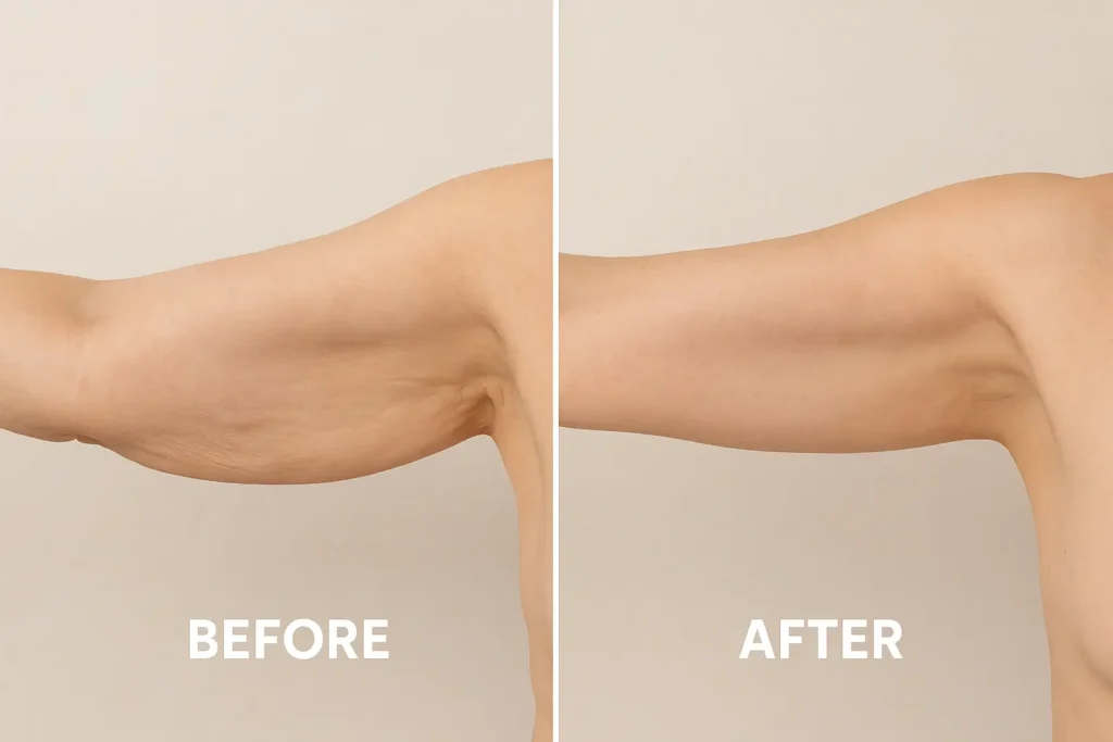 Picture of LA LIPO Enfield Highway before and after results of skin tightening treatment on the upper arms.
